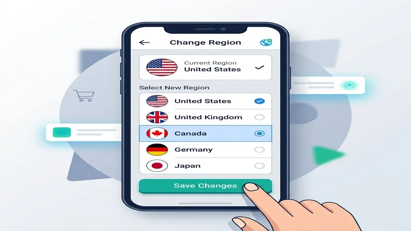 iPhone settings screen showing how to change Apple ID country region