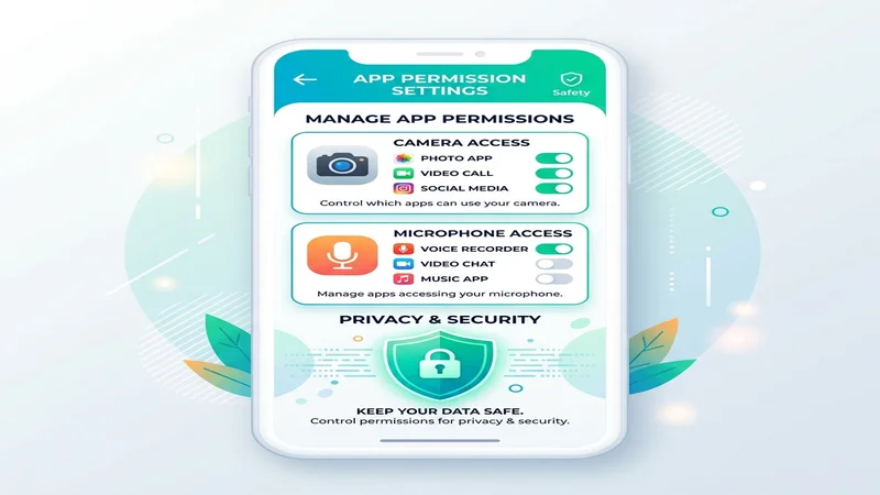 App permission settings showing camera, microphone and privacy checklist